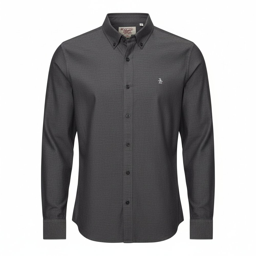 Original Penguin Button Down Shirt Mens L Gray 100% Cotton Long Sleeve Casual